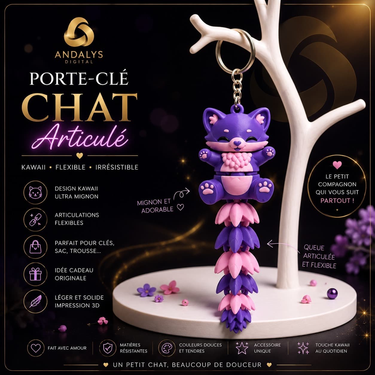 Porte-clé chat articulé